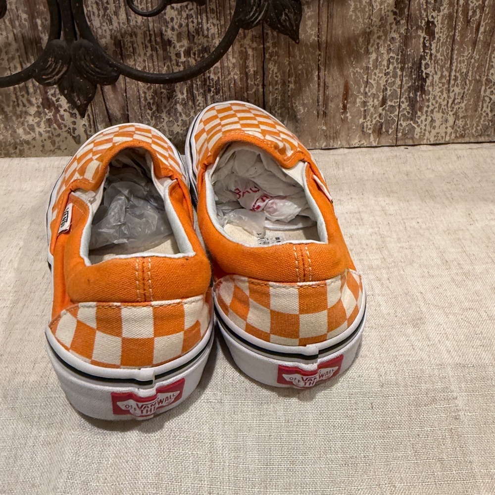 Vans Orange Checkerboard Slip-On Sneakers 7 - Picture 7 of 9